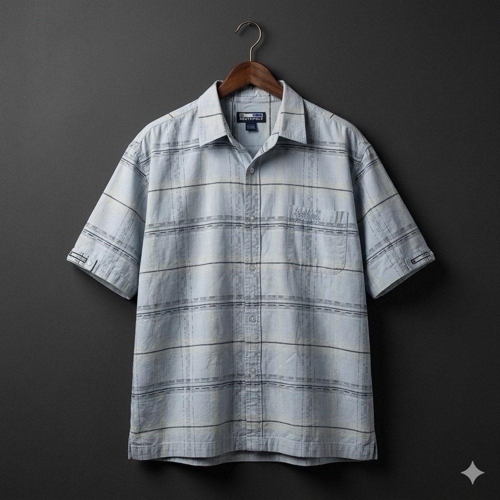 Vintage Southpole Shirt Mens 3XL Blue Plaid Y2K Streetwear Oversized Hip Hop Top